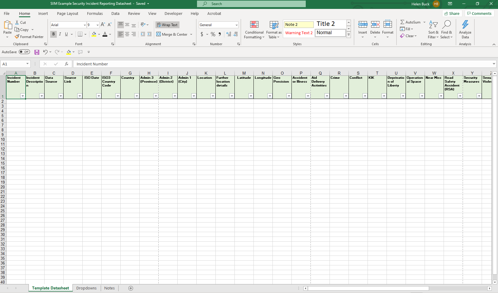 Datasheet for Recording Incidents