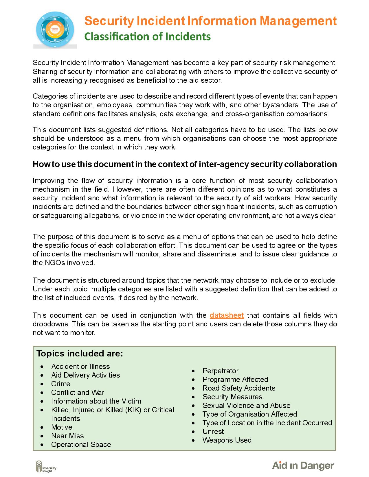 Classification of Incidents