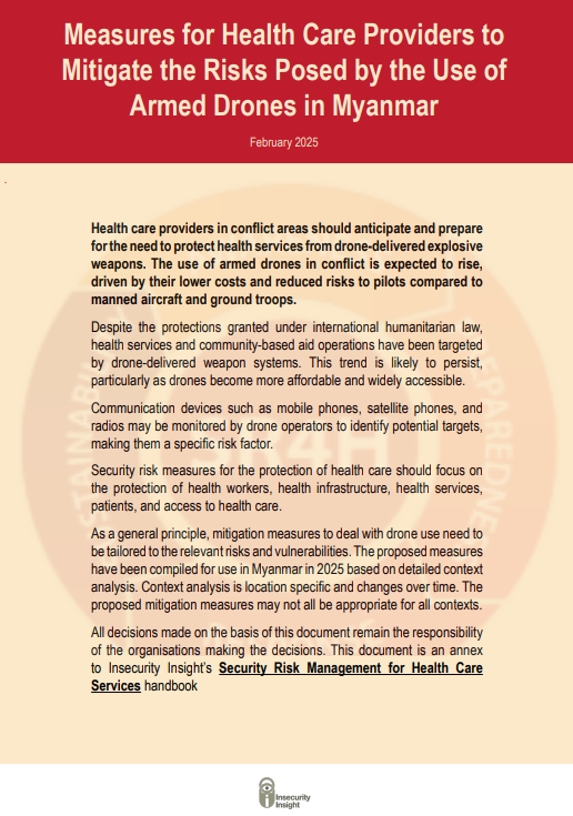 Measures for Health Care Providers to Mitigate the Risks Posed by the Use of Armed Drones in Myanmar